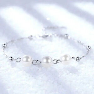 Dainty 925 Sterling Silver Bead & Pearl Bracelet